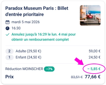 réduction billets Paradox Muséum Paris Adulte Enfant
